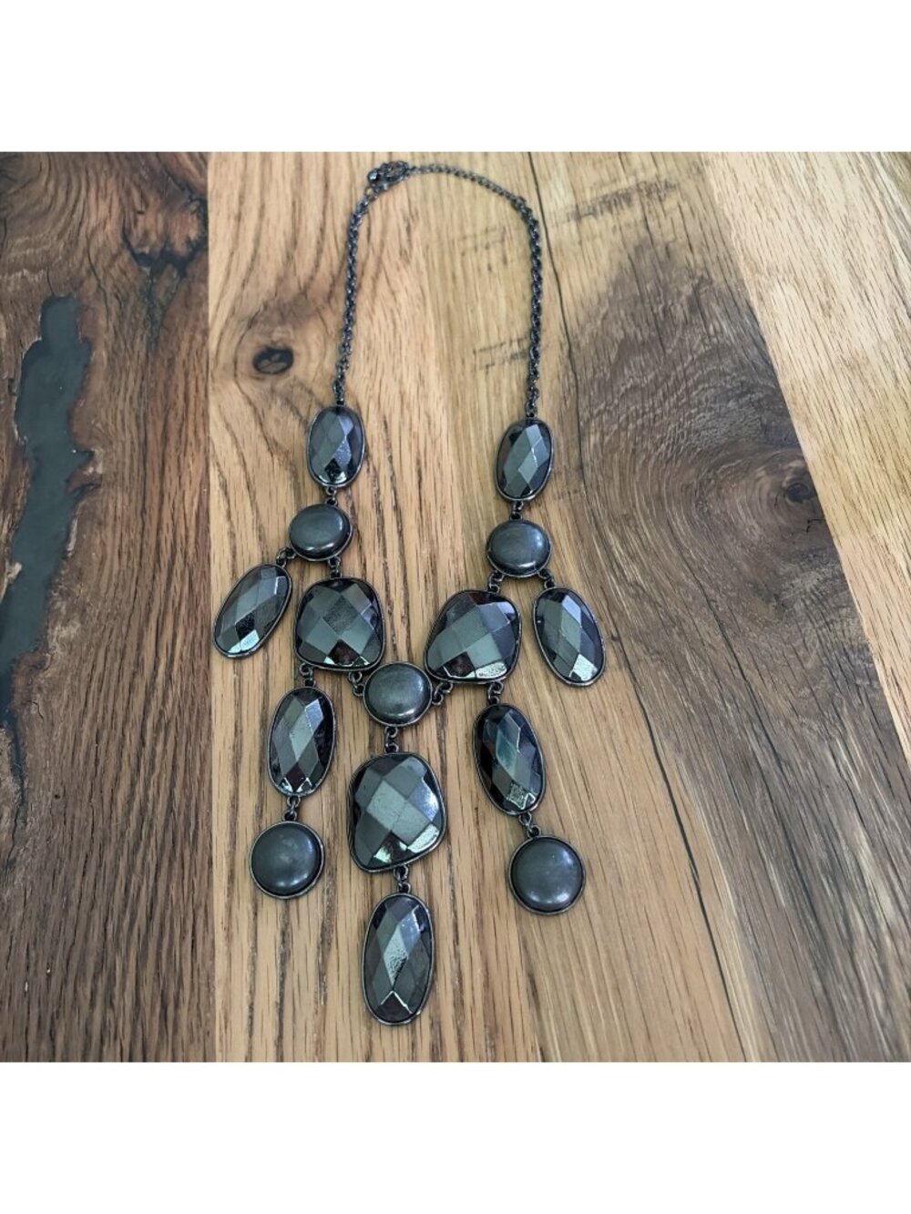 H&M Womens Gray Bib Millennial Statement Necklace Club Office